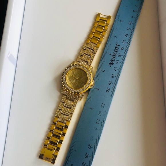 Unisex Pave Bling Simulated Hip Hop Iced Out Gold Tone Crystal Rapper Watch - Picture 7 of 10